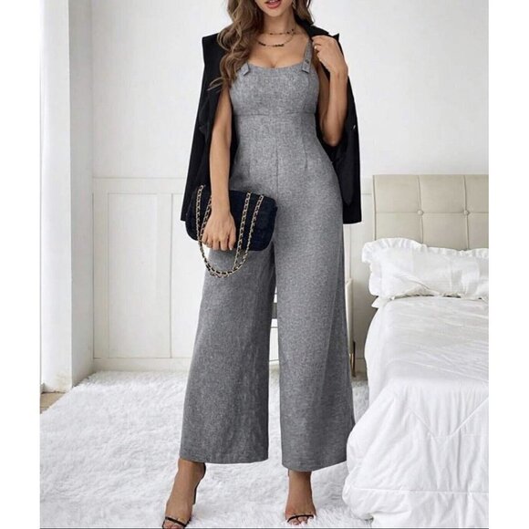 Privé Fitted Solid Wide Leg Jumpsuit SMALL Gray womens - Picture 1 of 12